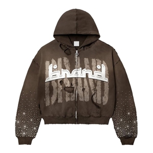 Venta al por mayor de alta calidad logotipo personalizado ácido lavado Zip up Hoodie Sun Vintage Hoodies ácido lavado Sudadera con capucha para hombres - Product Image 4