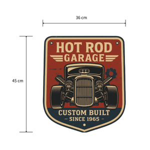 Plaque en métal aluminium vintage Décoration murale de garage Hot Rod, grand bouclier découpé et gaufré - Product Image 2