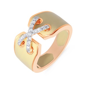 Unique Geometric Fashion <b>Ring</b> <b>Crafted</b> in Rose Gold with Contrasting Beige Enamel and Dazzling Pave Diamond Details - Product Image 1