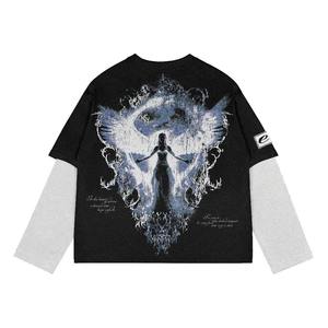 Custom High Quality Double Layer <b>T</b> <b>Shirt</b> Streetwear Distressed Full Print Graphic Flame <b>Sleeves</b> Double Layer <b>Long</b> <b>Sleeve</b> <b>T</b> <b>Shirt</b> - Product Image 6