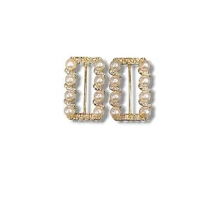 Ensemble de boucles de chaussures en cristal de perle dorée en gros, design rectangulaire, accessoires décoratifs pour chaussures, fournisseur en gros OEM - Product Image 1