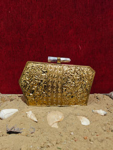 Handcrafted Mother of Pearl Geometric Panel Clutch with <b>Gold</b> Brass Frame Luxury Evening Party Designer <b>Handbag</b> - Product Image 4