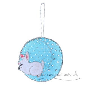 Soffice ornamento di natale di coniglio | Popeline di cotone ricamato a mano di lusso | A forma di palla | Colori personalizzati taglie | All'ingrosso - Product Image 1