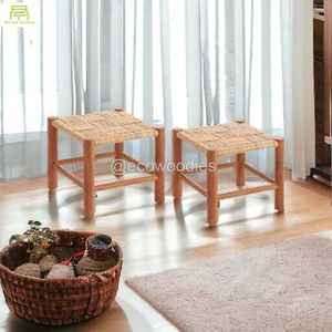 Tabouret Ottaman tricoté à la main tabouret de douche indien canne en bambou avec console incrustée d'os pour salon et bébés/enfants - Product Image 2