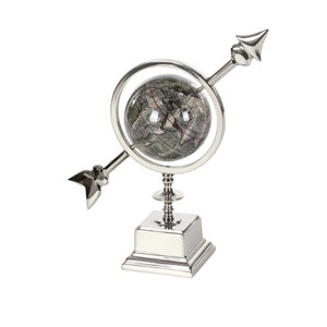 Déco en Acier Inoxydable Argenté Globe Décoratif ou Ménagerie du Monde Bleu Aluminium Globe Traditionnel Décor de Bureau Métal - Product Image 3