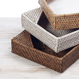 Porte-serviettes carré en rotin fait à la main, porte-mouchoirs en osier, design festonné, organisateur de table, naturel pour la décoration de table à la maison - Product Image 4