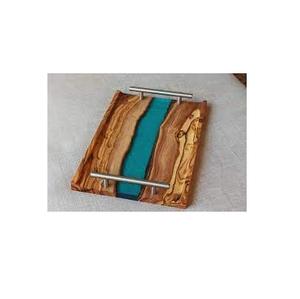 Bandeja de servicio de alta calidad para vajilla de Hotel y hogar, bandeja de servicio de madera y resina de diseño elegante para el hogar, fabricante hecho a mano - Product Image 6