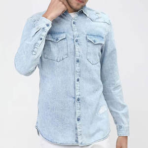 Chemise en jean pour homme, légère, à manches longues, chemise en jean bleu classique pour homme, chemise décontractée pour soirée - Product Image 1
