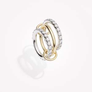 Anillo multibanda de oro macizo de 10K más vendido, anillo de enclavamiento de diamante redondo, Conector de Enlace múltiple, anillo de compromiso para ella - Product Image 2