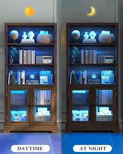 Estantería Moderna <span class=keywords><strong>de</strong></span> Nogal al por Mayor con Luces LED y Puertas <span class=keywords><strong>de</strong></span> Cristal, Mueble Alto <span class=keywords><strong>de</strong></span> Madera para Exhibición y Almacenamiento para Sala <span class=keywords><strong>de</strong></span> Estar - Product Image 5