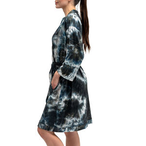 Albornoz de Algodón con Estampado en Bloque, Diseño de Kimono, Cinturón con Lazada en la Cintura, Bolsillos, Ropa de Dormir - Product Image 2