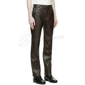 กางเกงขายาวลำลองสำหรับผู้ชายกางเกงเอวสูงหนังแท้ทรงตรงกางเกงผ้าใบดีไซน์ทันสมัย - Product Image 2