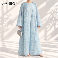 Ensemble 2 pièces de mode modeste : Kimono de luxe perlé et Abaya ouverte brodée colorée avec sous-robe – Robe musulmane tendance pour l'Aïd MSL883
