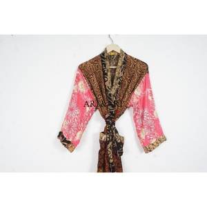 Handmade Beautiful Pure Silk Sari Kimono Robe Light Weight Vintage Elegant Luxury Soft Indian Sleepwear - Product Image 2