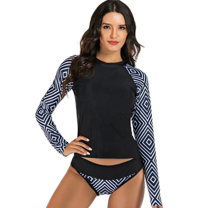 Custom Printed UPF 50+ Women's <b>Long</b> <b>Sleeve</b> Rashguard <b>Swimsuit</b> Breathable Stretch Quick Dry Sun Protection Swim Top Shirt Adults - Product Image 1