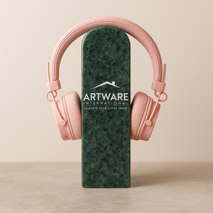 Support pour casque en marbre onyx brun de luxe, avec corps en pierre solide de qualité supérieure, support pour casque de bureau moderne, support pour écouteurs robuste - Product Image 4