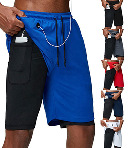 กางเกงรัดรูปขาสั้นแบบ2 In 1สำหรับผู้ชาย,กางเกงฟิตเนสสำหรับออกกำลังกายเล่นกีฬาวิ่งมีกระเป๋าใส่โทรศัพท์ด้านในสำหรับใส่ไปยิม - Product Image 1