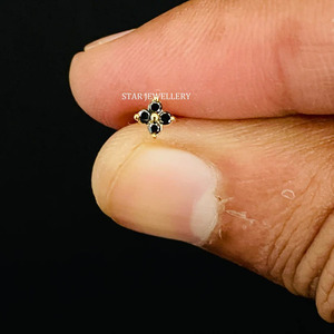 Perno de cuatro piedras de Diamante Negro natural de oro macizo de 14K para joyería fina de trago, lóbulo, Concha. - Product Image 2