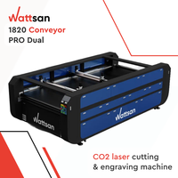 Лазерный станок Wattsan 1820 PRO с двойным CO2-лазером и конвейерным столом 150 Вт для текстильной и швейной промышленности