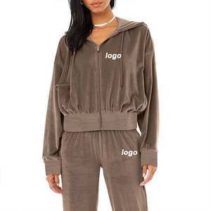 <b>Women's</b> Autumn Hooded Maternity Heavyweight Flared Fitted Two-Piece <b>Tracksuit</b> Set Velvet <b>Velour</b> Custom Cotton Quick Dry Features - Product Image 2
