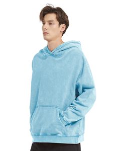 Sudadera con capucha Y2K lavada con piedra azul claro de alta calidad al por mayor para hombre tela cálida de algodón de rizo ropa informal de otoño 100% algodón - Product Image 3