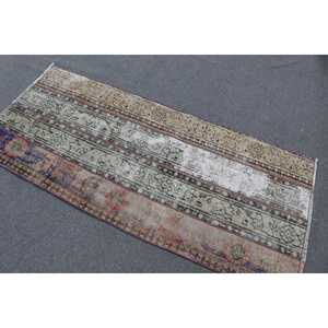 Vintage Rug, Accent 2.6x5.9 ft Turkish Rug, <b>Brown</b> Polka dot <b>Wool</b> Rug - Product Image 3