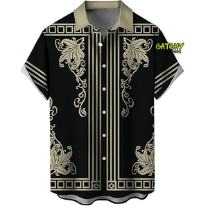 <b>Men's</b> Casual Summer <b>Beach</b> <b>Shirt</b> Trendy Short-Sleeved Hawaiian with Striped 3D Pattern Breathable Style for Wholesale - Product Image 3