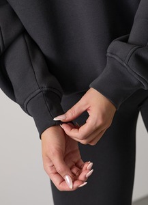 Sweat-shirts à col montant en coton 100% surdimensionnés, dernière mode, avec bas flexible en côtes tissées, logo personnalisé, hiver, femme - Product Image 4