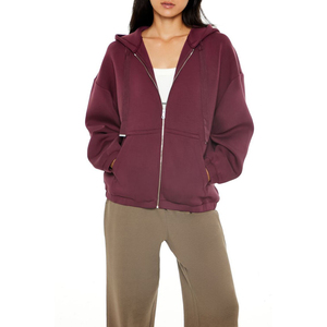 Sweat-shirt à capuche pour femme, vêtements de sport d'hiver, uni, manches longues, cordon de serrage, poche zippée brodée, streetwear personnalisé sur le devant - Product Image 1