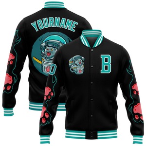 Veste bomber universitaire à fermeture éclair intégrale, motif loup 3D noir et blanc, teal, décontractée, hiver, vente en gros directe de l'industrie - Product Image 2