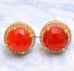 เครื่องประดับแฟชั่น925เงินสเตอร์ลิงชุบทองอัญมณีคาร์เนเลี่ยนธรรมชาติพร้อมสตั๊ดหูสวย CZ สำหรับผู้หญิง - Product Image 2