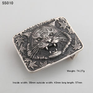 Boucle de ceinture en métal gaufré vintage en argent sterling 925 pour sangle de jean en cuir pour hommes - Product Image 5