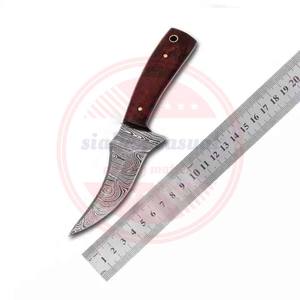 Couteau professionnel à lame fixe couteau de chasse en acier damas avec manche en bois et gaine en cuir à vendre - Product Image 4