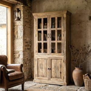 Armoire modulaire en bois de manguier massif de style antique contemporain avec miroir réglable, design écologique pour salon - Product Image 1