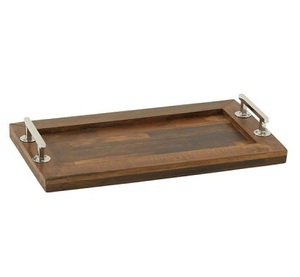 Custom Lightweight Rectangular Wooden Serving Tray with <b>Copper</b> and Iron Finish for Decorative Use in Kitchen - Product Image 2