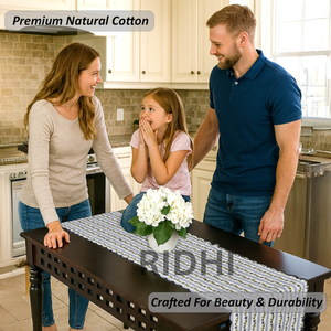 Camino de Mesa de Algodón Estampado a Mano con Diseño de Delfín Azul Indio, con Borde Bordado para Decoración de Mesa de Comedor, Tapete de Cocina - Product Image 5