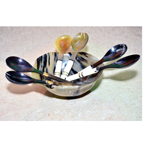 Nouveau design corne salade cuillère de service avec bol poli cuisine vaisselle excellente qualité corne bol pas cher prix - Product Image 2
