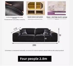Juego de sofá seccional Modular de cuero genuino de estilo minimalista italiano, bloque de tofu, esponja negra MULUNKA para sala de estar - Product Image 2
