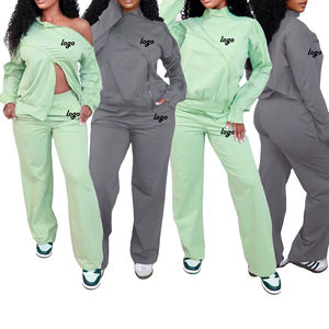 Conjunto de Dos Piezas de Ropa para Mujer, Diseño Personalizado de Invierno con Cierre y Hombros Descubiertos, Top Informal de Manga Larga y Pantalones Anchos - Product Image 5