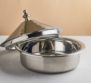 Serveur de nourriture en acier inoxydable et bois de capacité de 3L avec poignée en laiton à motif floral HotCase et casserole HotPot - Product Image 5