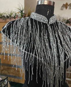 New Alert New Design Beautifully Created Handmade Crystal Collar with Handbeaded Fringes Festive Plus Size Winter <b>Poncho</b> <b>Capes</b> - Product Image 2