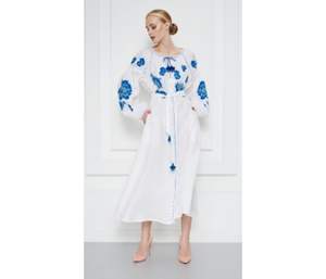 Vestido largo de algodón con manga larga y cuello en V para mujer, vestido bordado de estilo ucraniano - Product Image 1