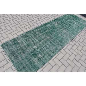 Alfombra de lana turca Vintage de 31x101 pies, área grande clásica, diseño Aubusson, retales verdes para sala de estar, pasillo, látex de felpa - Product Image 4