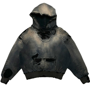 Personalizado hombres peso pesado algodón Vintage ácido lavado en blanco parche de socorro pulóver sudaderas con capucha <span class=keywords><strong>Color</strong></span> sólido - Product Image 1