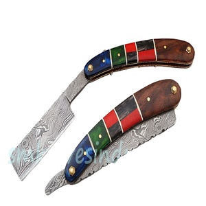 <b>Sm</b> Knives Handmade Damascus Straight Shaving Razor with Leather Sheath Personalization Model <b>Sm</b> 4 (sm4) - Product Image 1