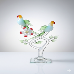 Petite figurine de perroquet en verre artisanal avec décoration de branche fleurie du Rajasthan pour la décoration de salon, sculpture Art Déco - Product Image 1