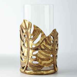 Nuevo y elegante portavelas de cristal chapado en oro de forma redonda de Metal de aluminio lujoso aspecto moderno decorativo para el hogar - Product Image 1