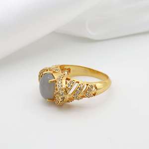 Brass <b>Ring</b> Moonstone <b>Statement</b> <b>Ring</b> Dainty Brass <b>Ring</b> for Women 18k Gold Plated Boho - Product Image 4