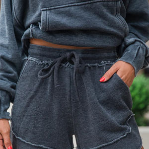 Hoodie <b>Short</b> <b>Jogger</b> Set Outfits Women Clothing Blank Acid Wash Hoodie and <b>Shorts</b> Set Custom Female Casual Set - Product Image 6