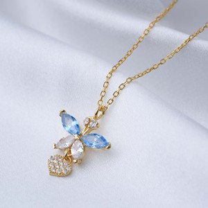 Collier Charme d'Été en Argent Sterling 925 avec Pierre CZ Aigue-marine Coupe Marquise et Petit Cœur, Pendentif Fait Main - Product Image 3
